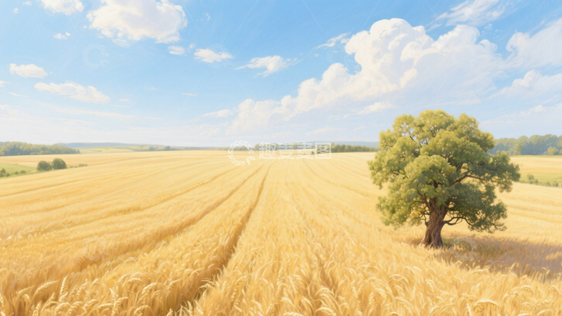 高清大图下载【趣麦麦图】麦田孤树田园背景4