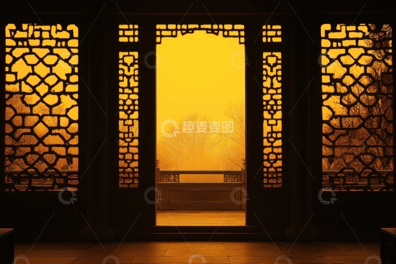 高清大图下载【趣麦麦图】中式花窗门框建筑