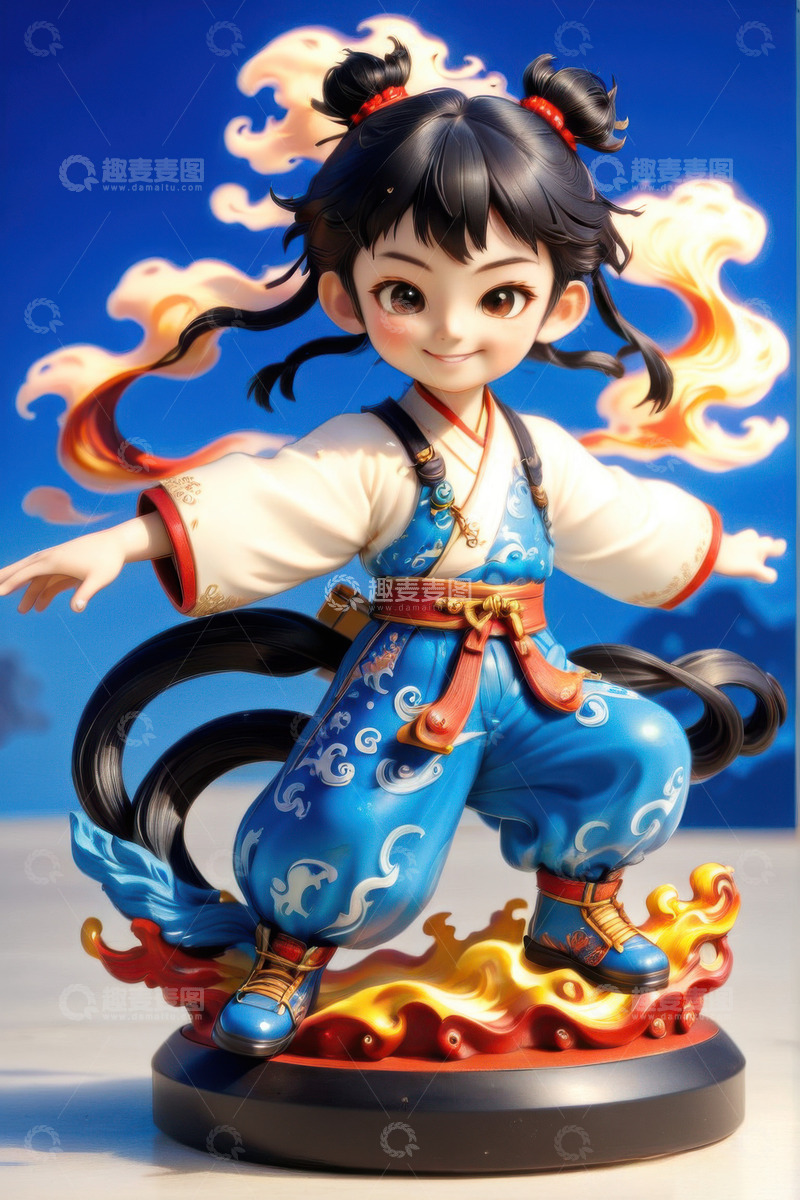 高清大图下载【趣麦麦图】3D卡通哪吒玩具摆件AI插画海报背景素材2