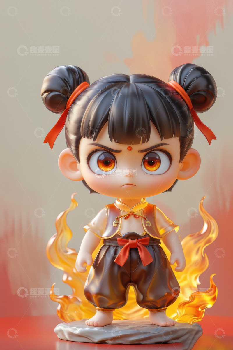 高清大图下载【趣麦麦图】3D卡通哪吒玩具摆件AI插画海报背景素材7