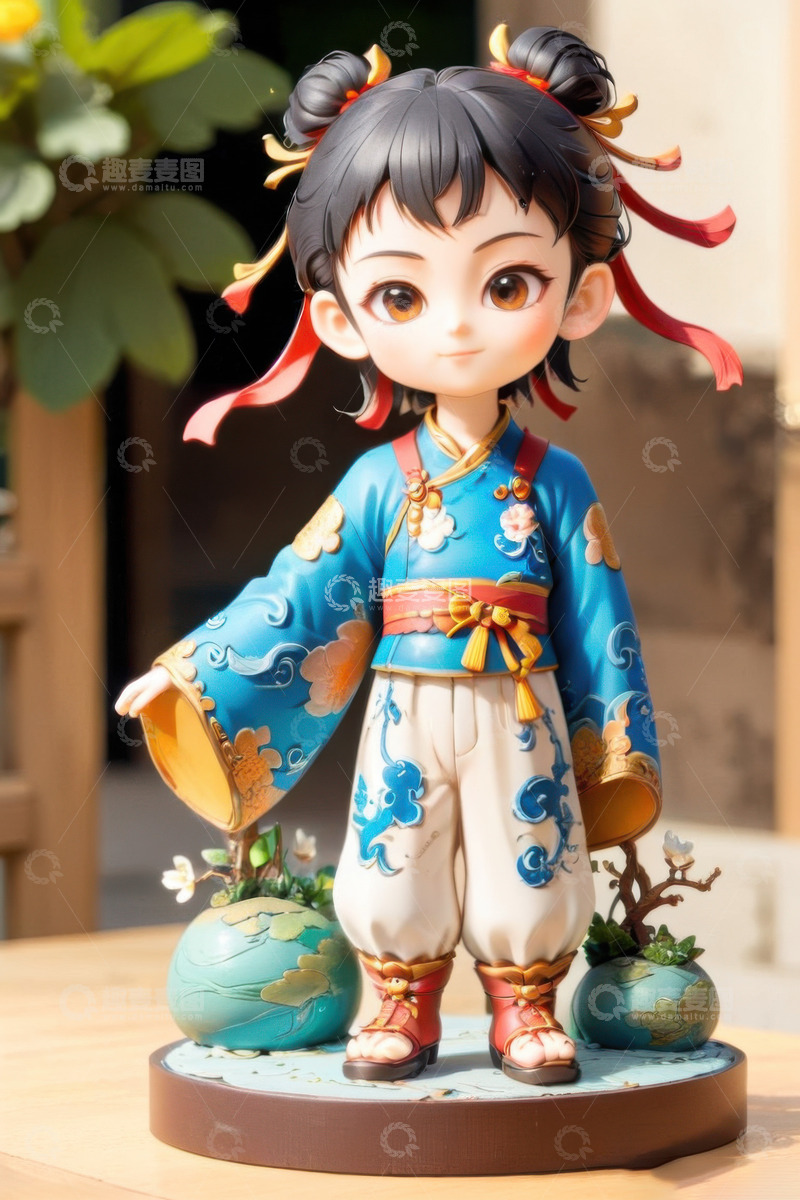 高清大图下载【趣麦麦图】3D卡通哪吒玩具摆件AI插画海报背景素材1