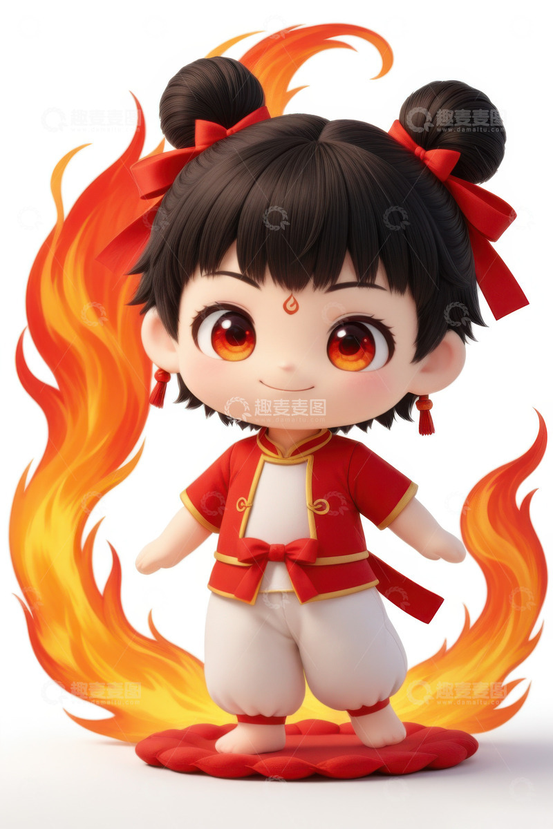 高清大图下载【趣麦麦图】3D卡通哪吒玩具摆件AI插画海报背景素材5