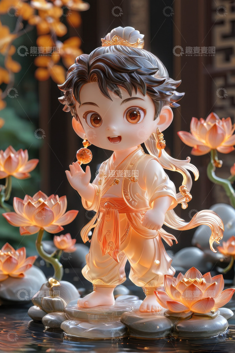 高清大图下载【趣麦麦图】3D卡通哪吒玩具摆件AI插画海报背景素材8