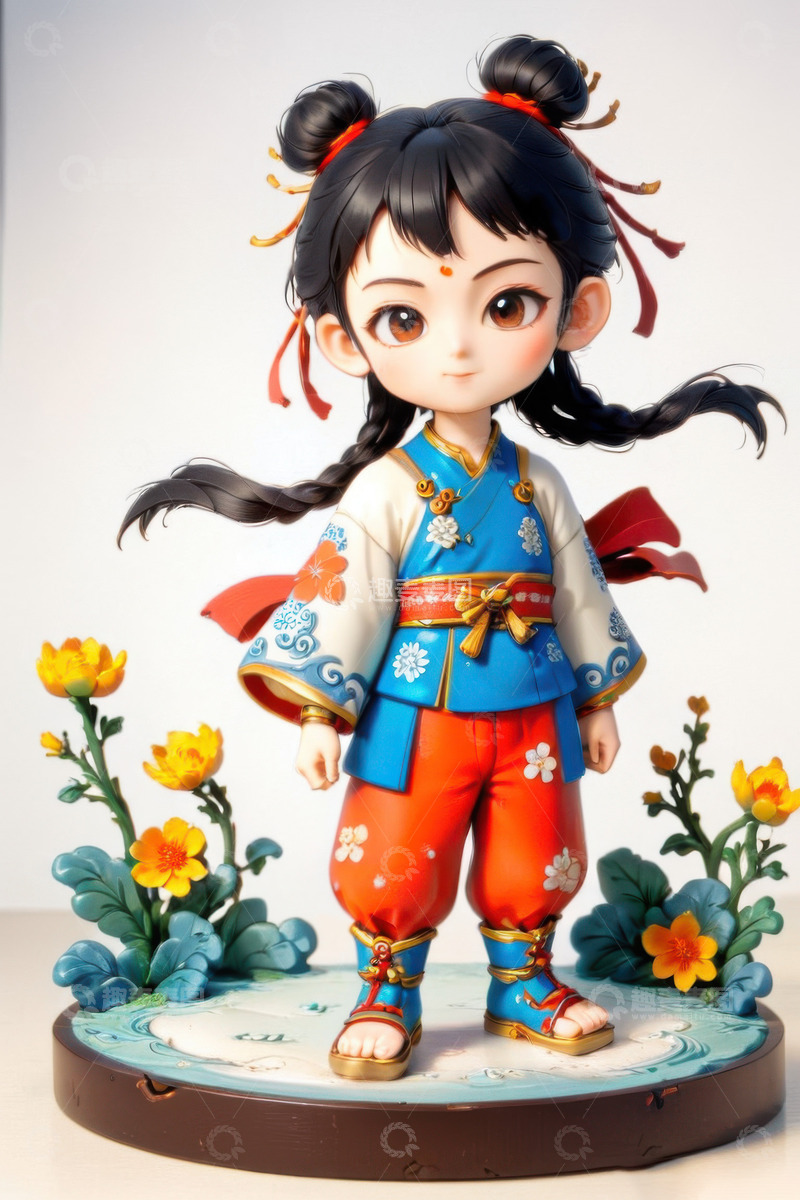 高清大图下载【趣麦麦图】3D卡通哪吒玩具摆件AI插画海报背景素材9