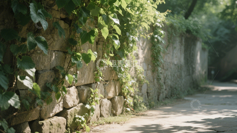 高清大图下载【趣麦麦图】古墙绿植宁静背景3