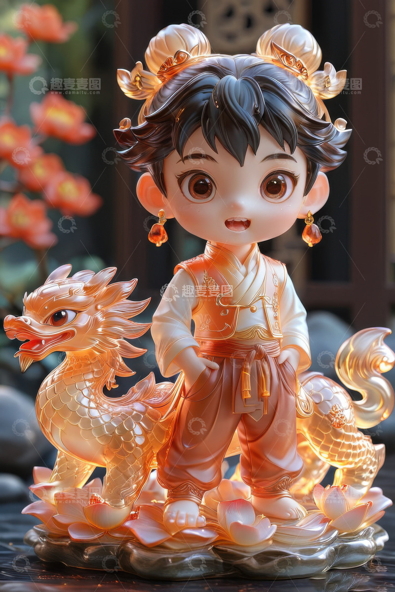 高清大图下载【趣麦麦图】3D卡通哪吒玩具摆件AI插画海报背景素材10