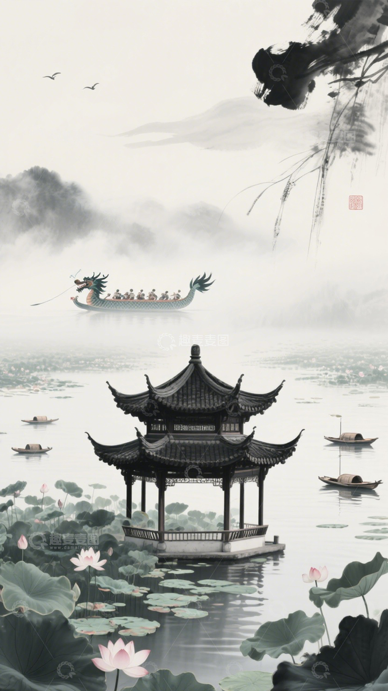 高清大图下载【趣麦麦图】中式山水意境背景3