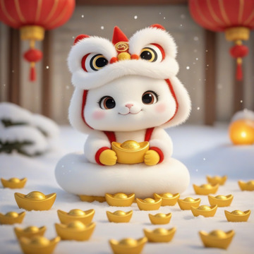 3D可爱毛绒蛇宝宝AI插画电商海报背景图