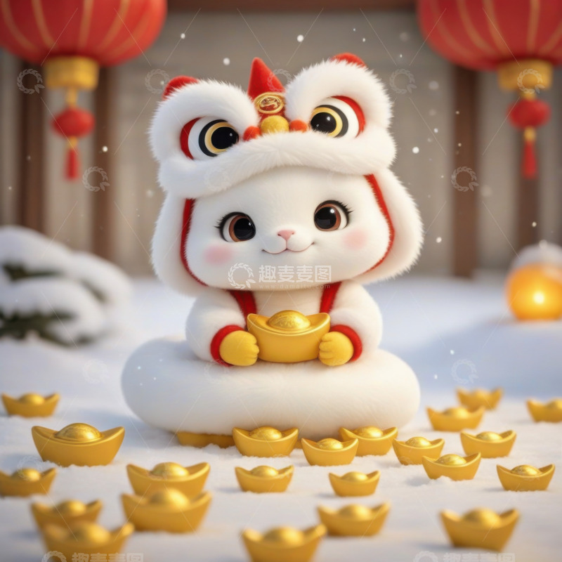 3D可爱毛绒蛇宝宝AI插画电商海报背景图