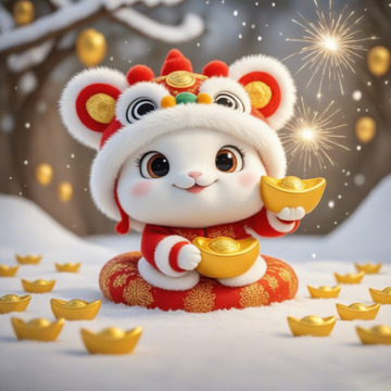 3D可爱毛绒蛇宝宝AI插画电商海报背景图1