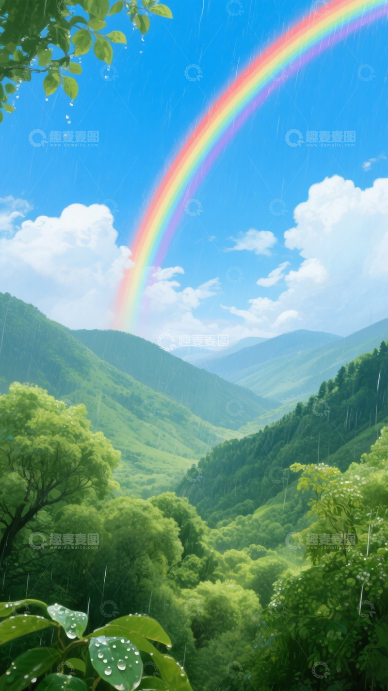 高清大图下载【趣麦麦图】彩虹山水清新背景1