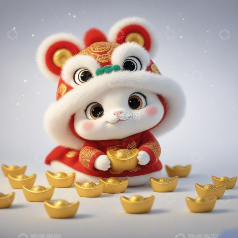 高清大图下载【趣麦麦图】3D可爱毛绒蛇宝宝AI插画电商海报背景图2