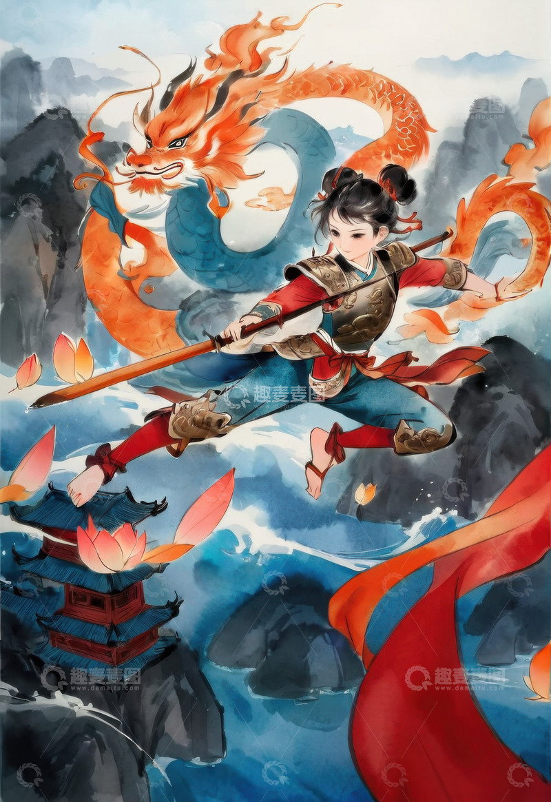 高清大图下载【趣麦麦图】3D卡通哪吒闹海传统画AI插画海报背景素