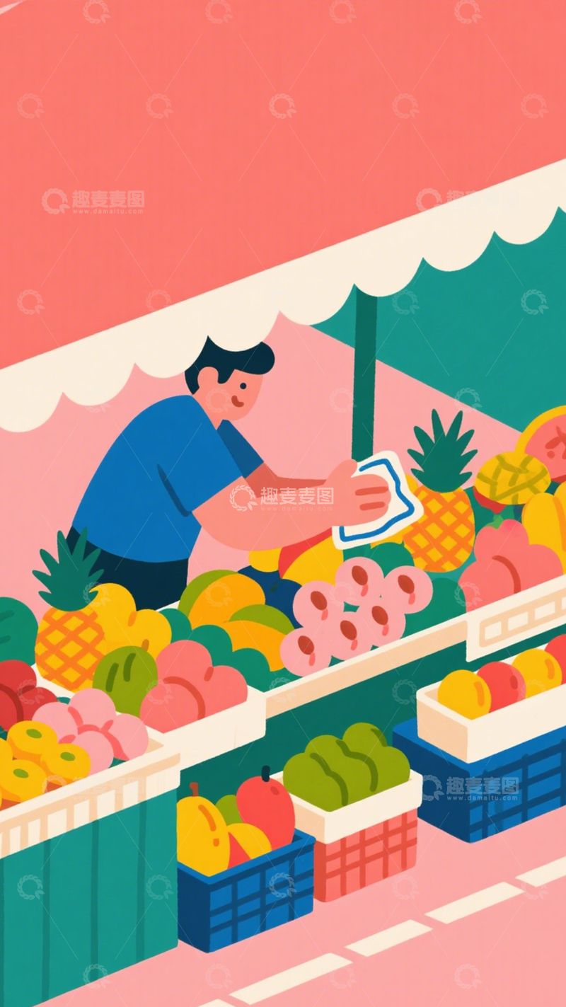 高清大图下载【趣麦麦图】市集水果摊背景3