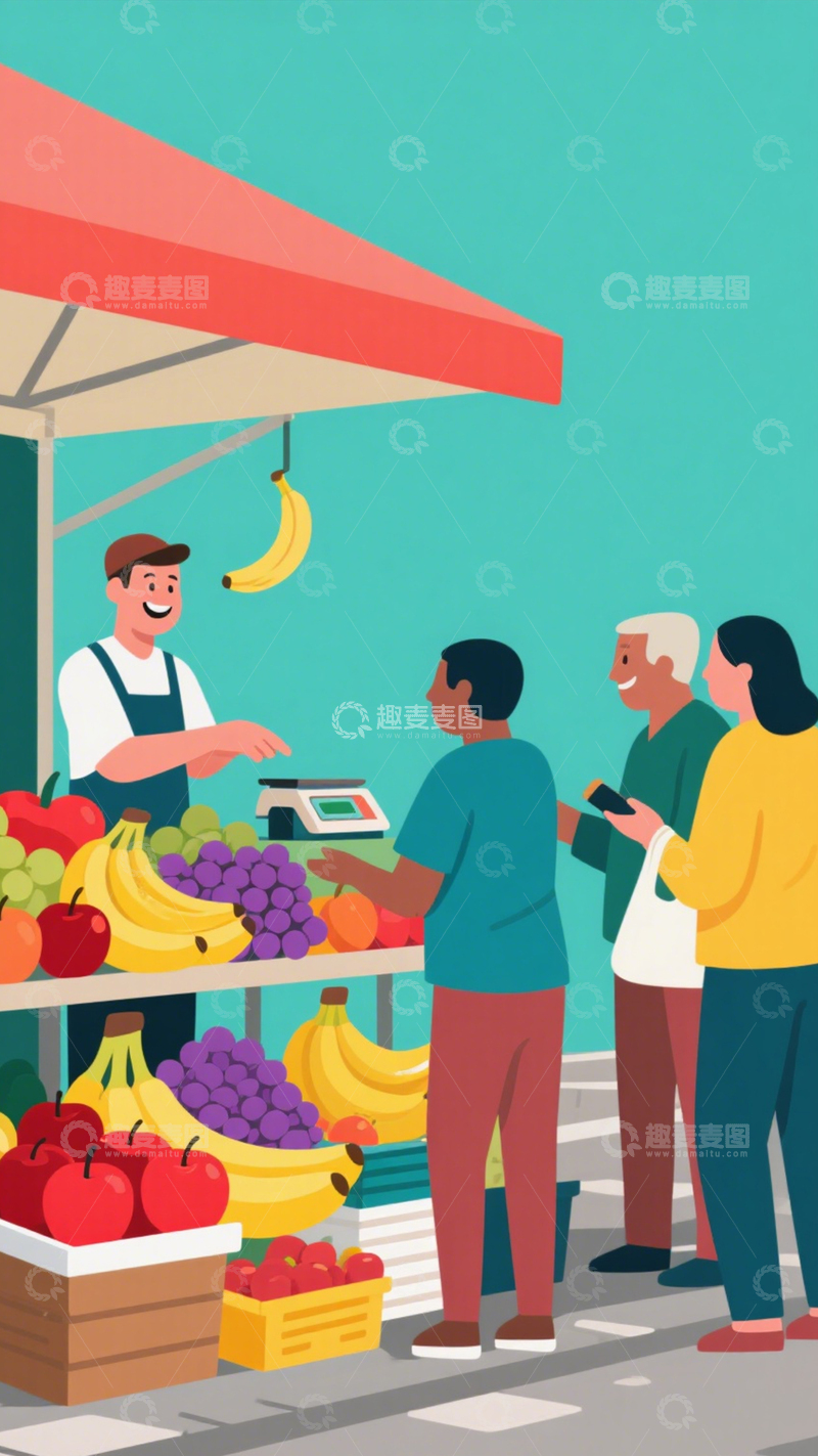 高清大图下载【趣麦麦图】市集水果摊背景1
