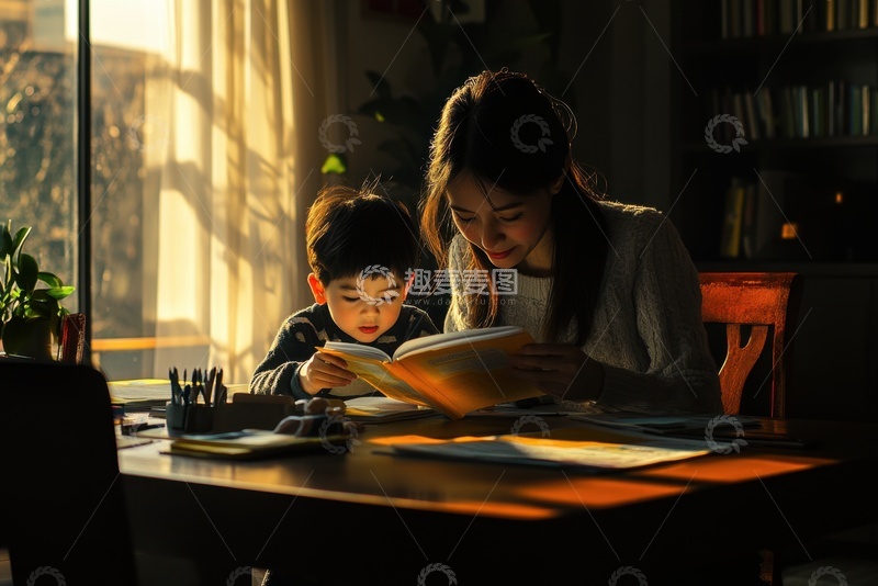 高清大图下载【趣麦麦图】一起读书的母子