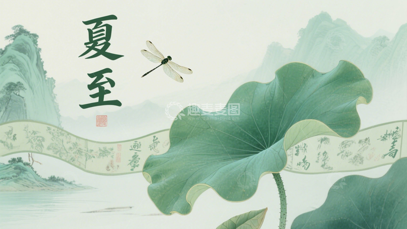高清大图下载【趣麦麦图】国风诗意荷花夏至背景