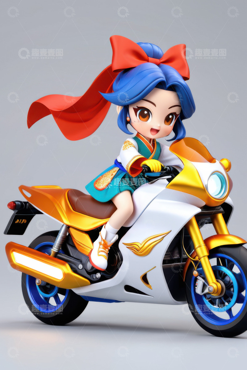 高清大图下载【趣麦麦图】3D卡通骑摩托车的哪吒AI插画海报背景素6