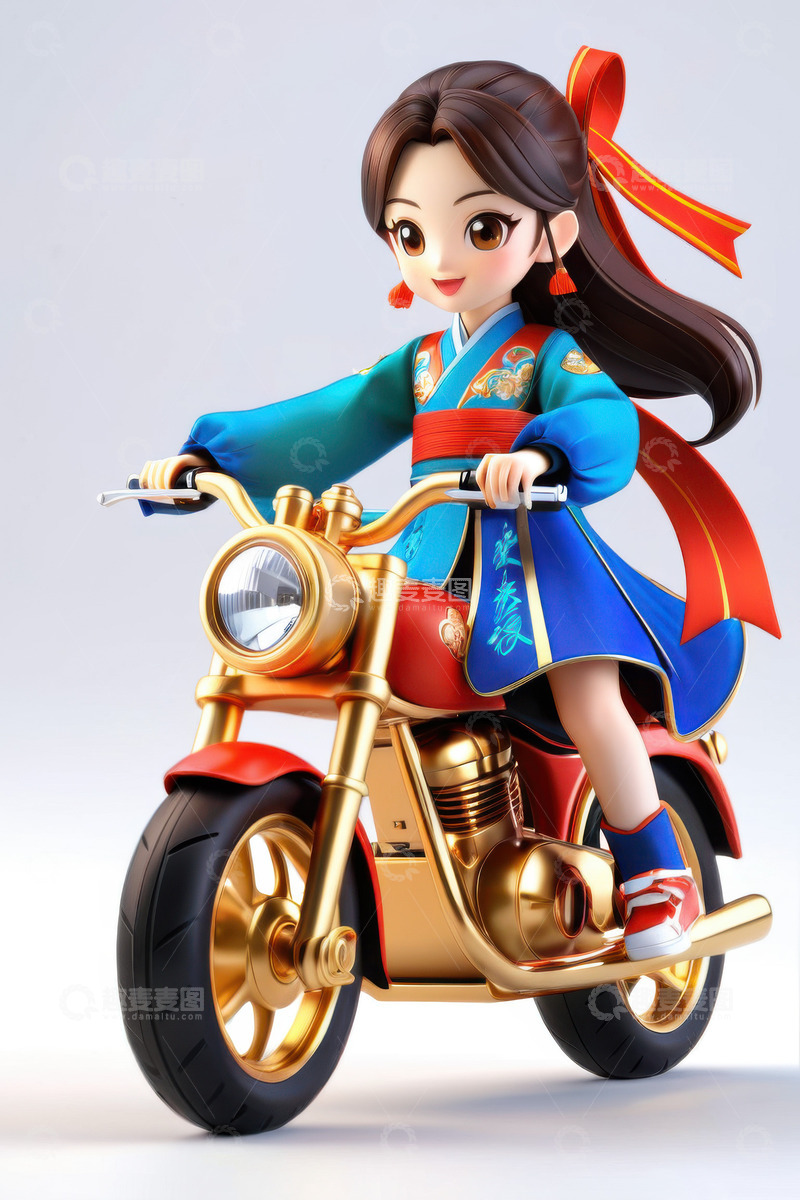 高清大图下载【趣麦麦图】3D卡通骑摩托车的哪吒AI插画海报背景素5