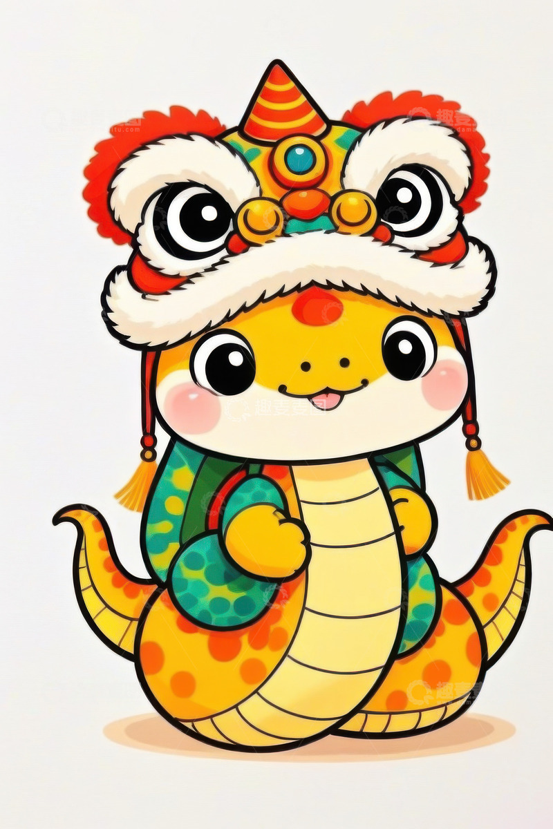 可爱卡通蛇宝宝形像AI插画电商海报背景图