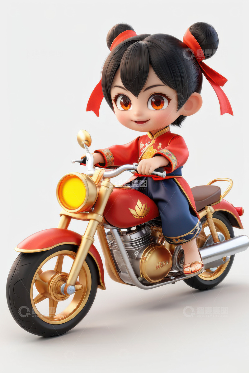 高清大图下载【趣麦麦图】3D卡通骑摩托车的哪吒AI插画海报背景素2