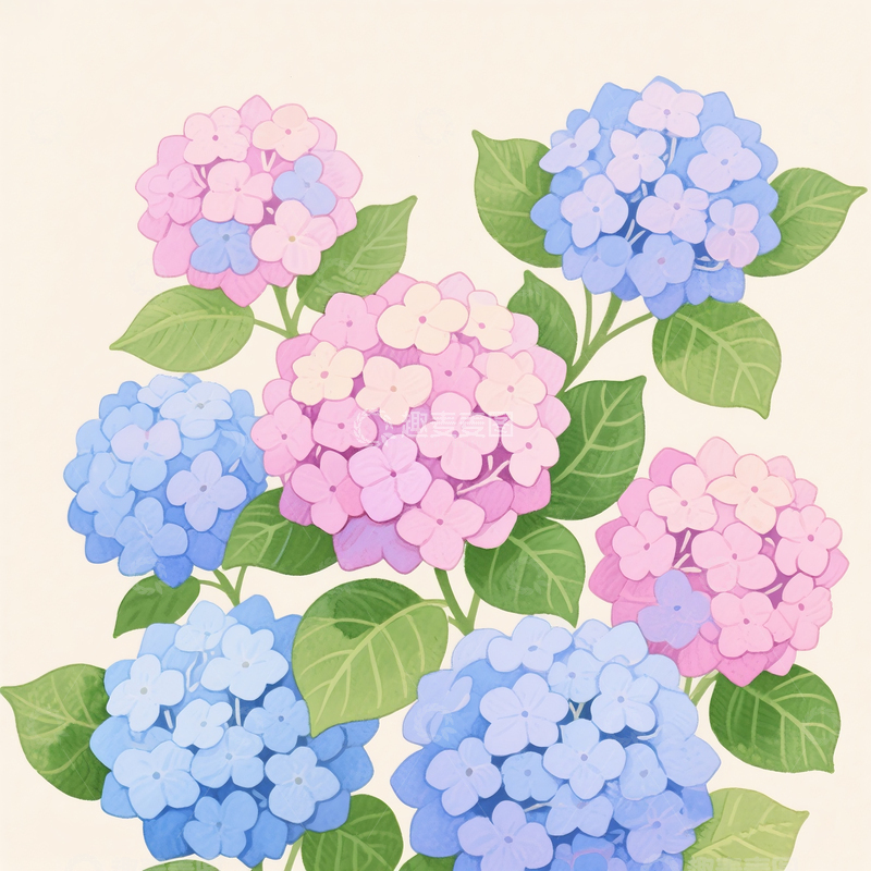 高清大图下载【趣麦麦图】卡通水彩手绘绣球花素材2