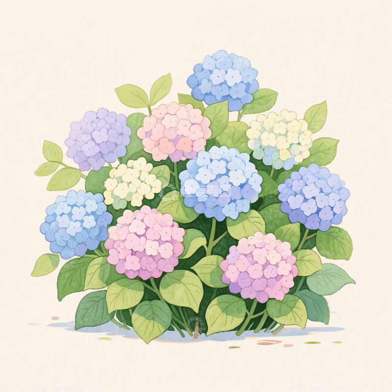 高清大图下载【趣麦麦图】卡通水彩手绘绣球花素材3