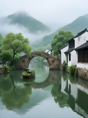 江南水乡的诗意晨景1