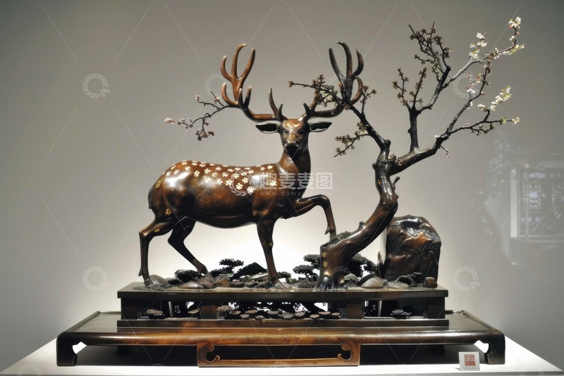 高清大图下载【趣麦麦图】新中式梅花鹿雕塑摆件
