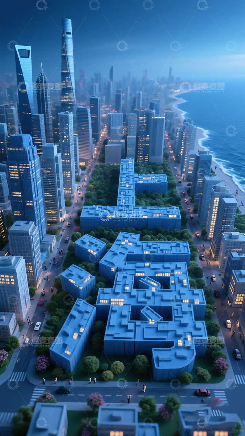 高清大图下载【趣麦麦图】上海3D城市建筑群俯瞰图