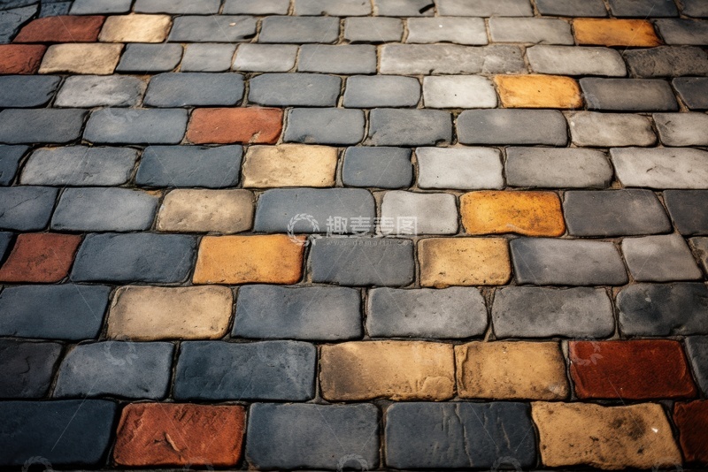 高清大图下载【趣麦麦图】彩色石砖拼接的道路
