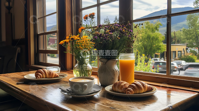 高清大图下载【趣麦麦图】窗前的西式早餐1