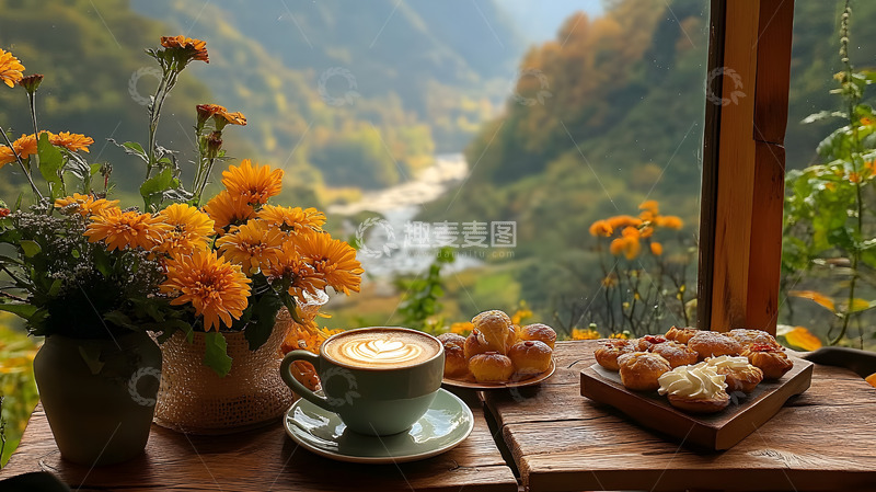 高清大图下载【趣麦麦图】窗前的西式早餐