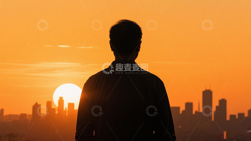 高清大图下载【趣麦麦图】城市落日剪影背景