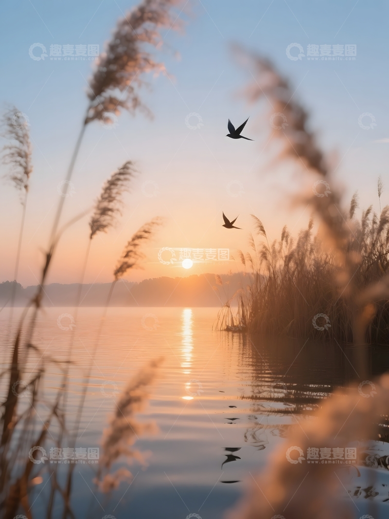 高清大图下载【趣麦麦图】-河畔河畔的黄昏诗意