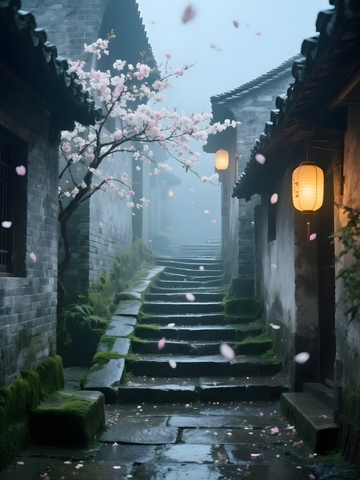 古巷花雨的诗意氛围1