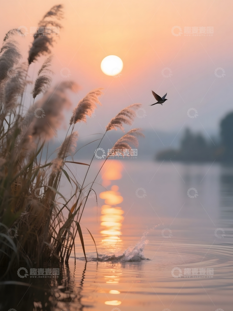 高清大图下载【趣麦麦图】河畔河畔的黄昏诗意1