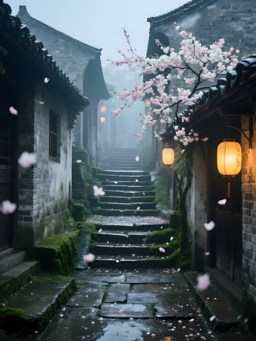 古巷花雨的诗意氛围3