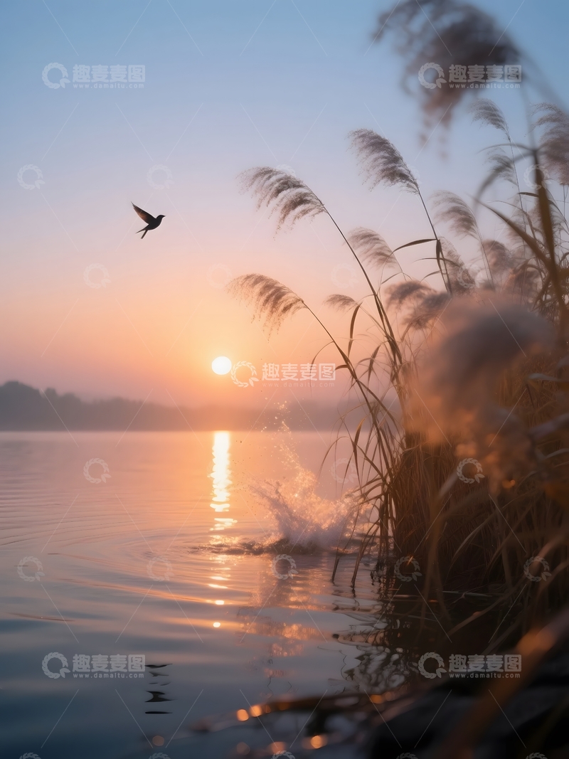 高清大图下载【趣麦麦图】-河畔河畔的黄昏诗意2