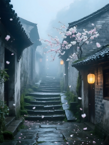 古巷花雨的诗意氛围2