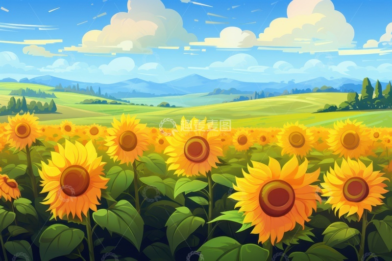 高清大图下载【趣麦麦图】田园向日葵插画