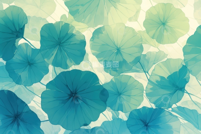 高清大图下载【趣麦麦图】水彩小清新夏至荷叶背景