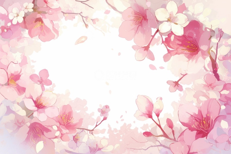 高清大图下载【趣麦麦图】卡通手绘樱花边框背景