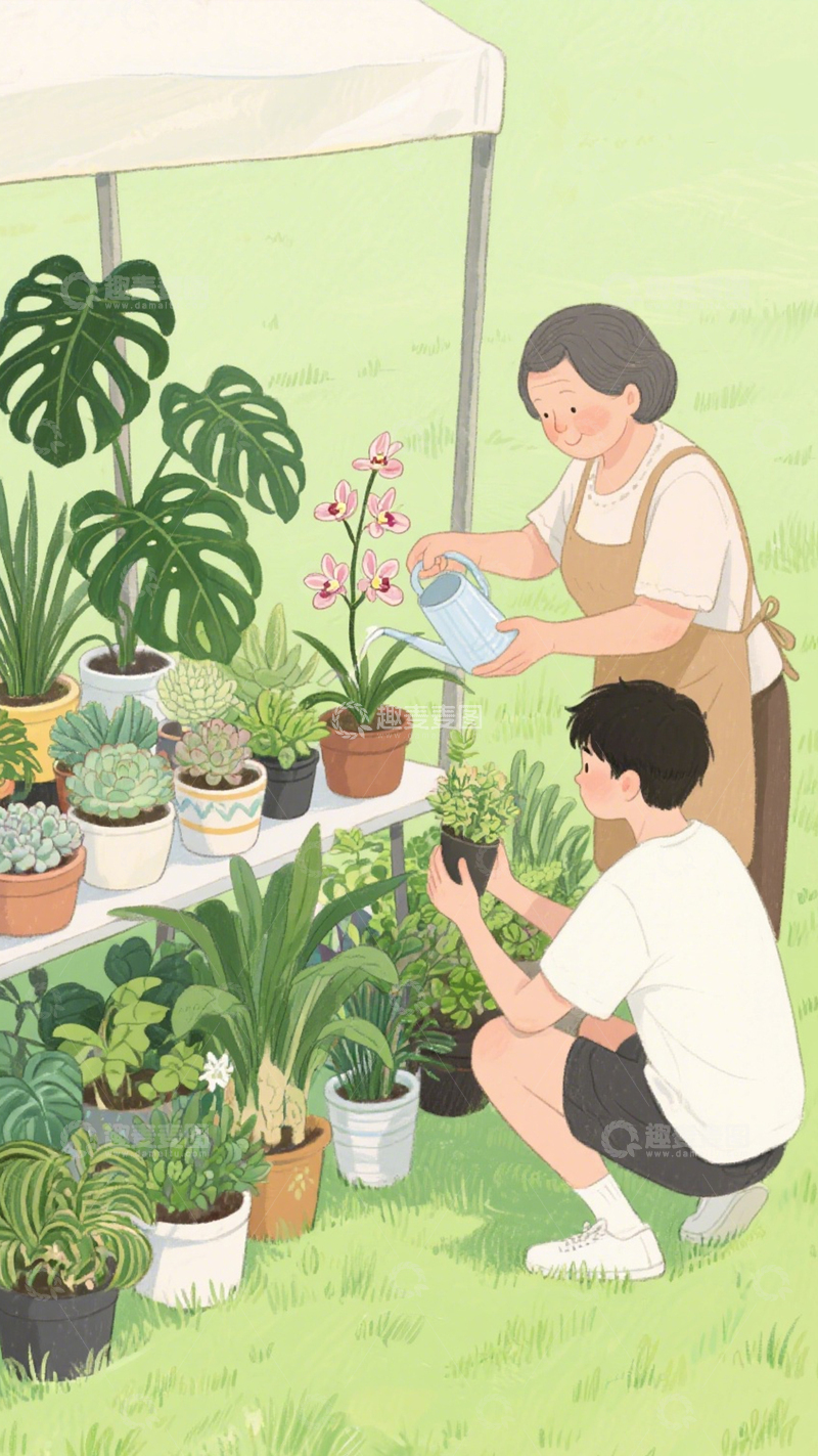 高清大图下载【趣麦麦图】绿植摊的温馨时光3