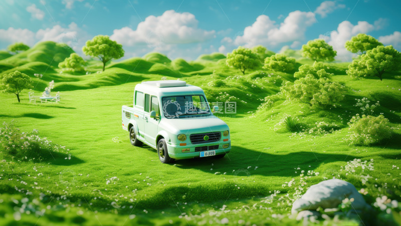 绿色春天清明节微缩景观AI插画海报背景素2