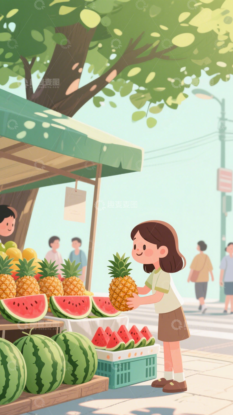 高清大图下载【趣麦麦图】水果摊的夏日童趣1