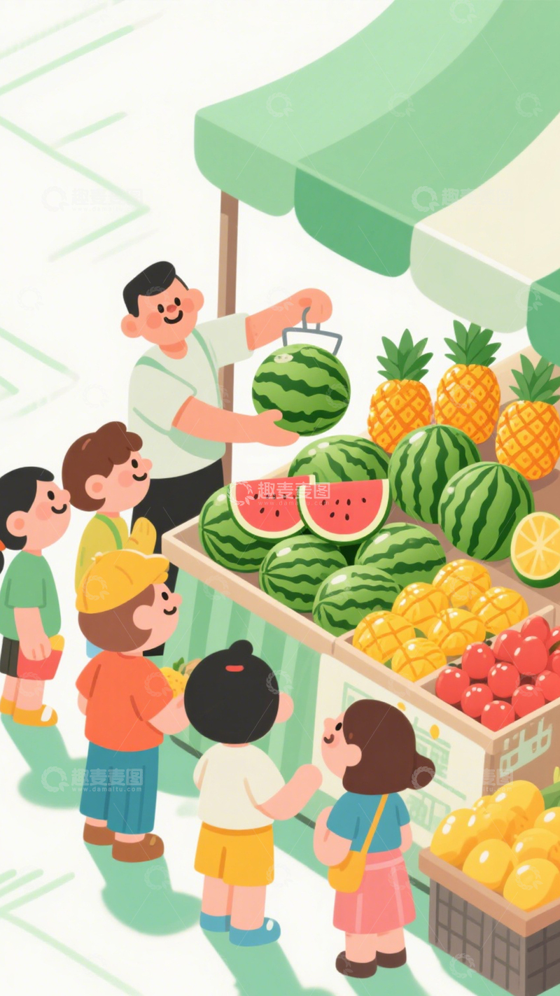 高清大图下载【趣麦麦图】水果摊的夏日童趣4