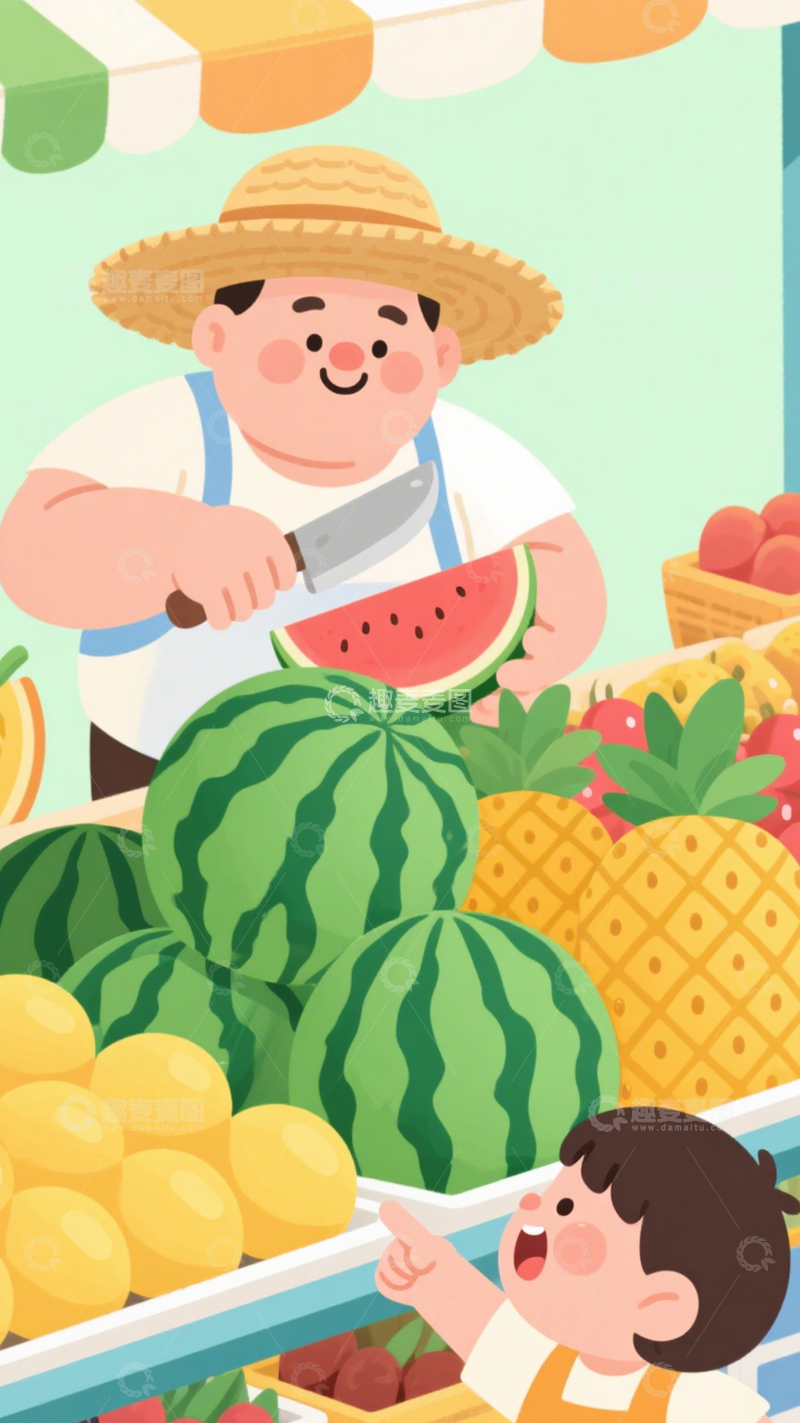 高清大图下载【趣麦麦图】水果摊的夏日童趣2