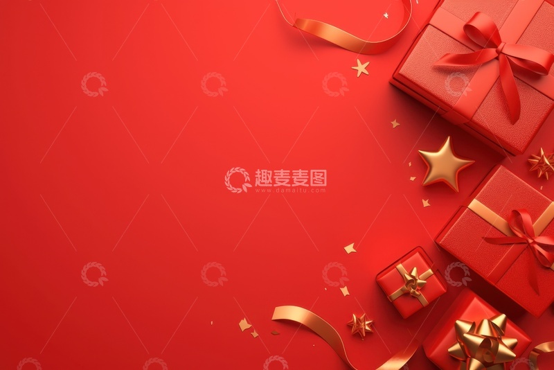 高清大图下载【趣麦麦图】红色礼盒边框背景1