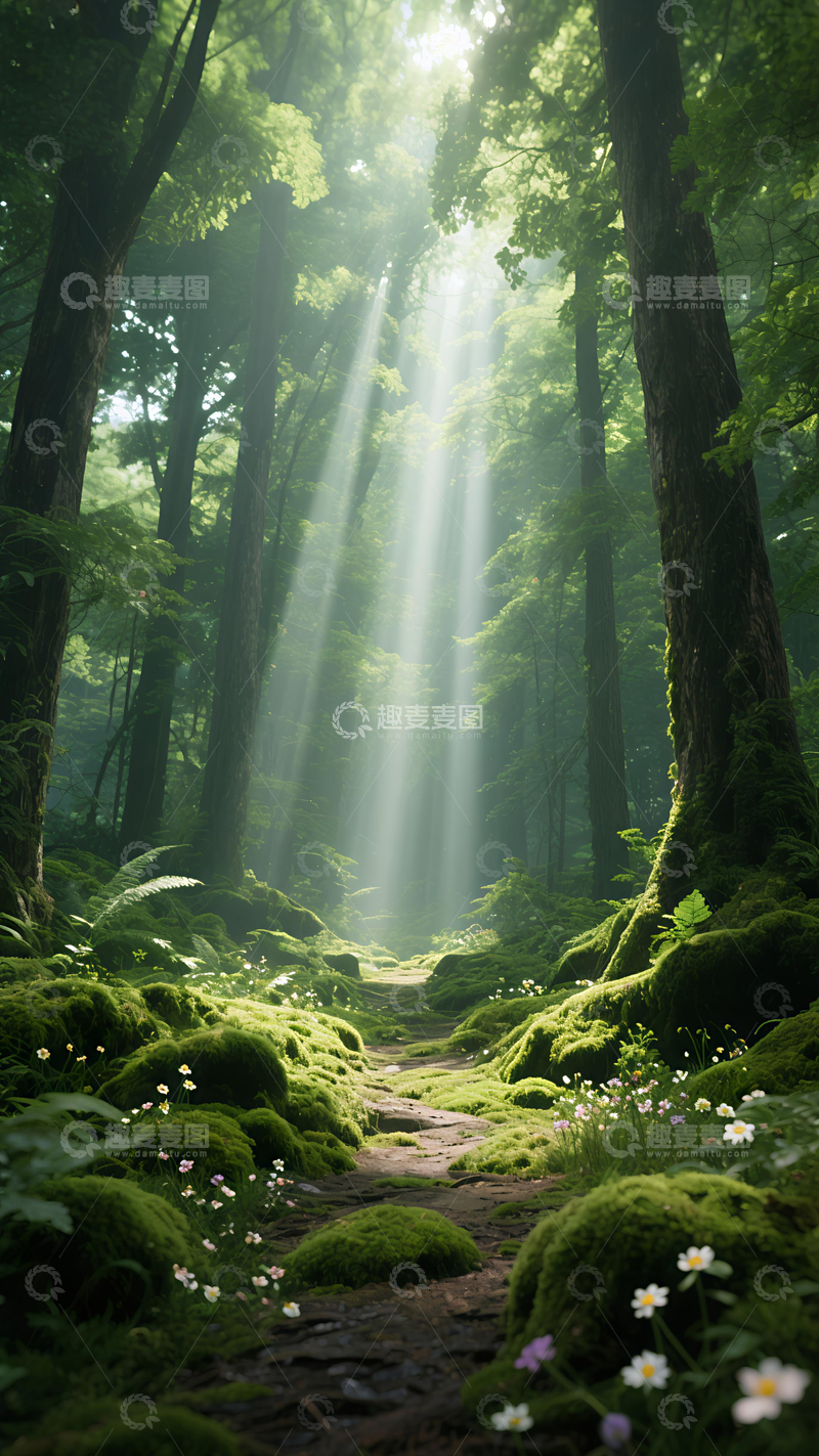 高清大图下载【趣麦麦图】穿越森林光影之路